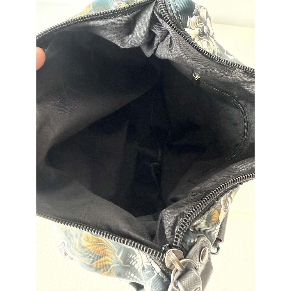 Skull Floral Print Shoulder Bag Medium Black Gothic Grunge Purse - Picture 7 of 9